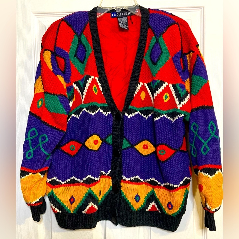 Vintage 90’s I.B. Diffusion Geometric Artsy Cardigan Sweater Size Medium